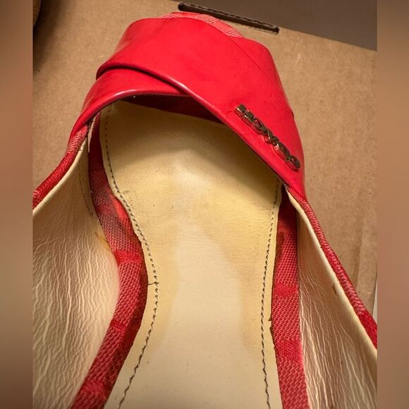 Coach Coral Orange Peep Toe Slingback Wedge Sandals 6.5 Cork Patent leather Logo - Picture 7 of 14